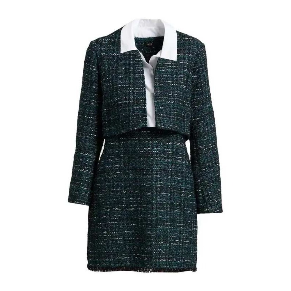 Maje Tweed Dress Set w/ Jacket 42 US 10 NWT Green 2 Piece Professional Office